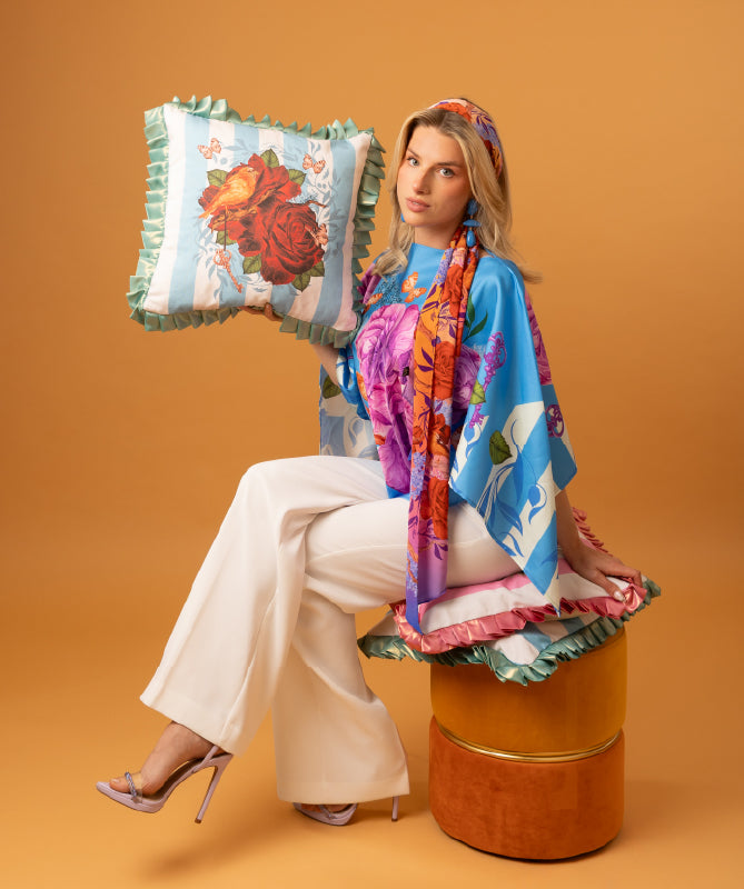 Fairytales on silk top in Azure Blue