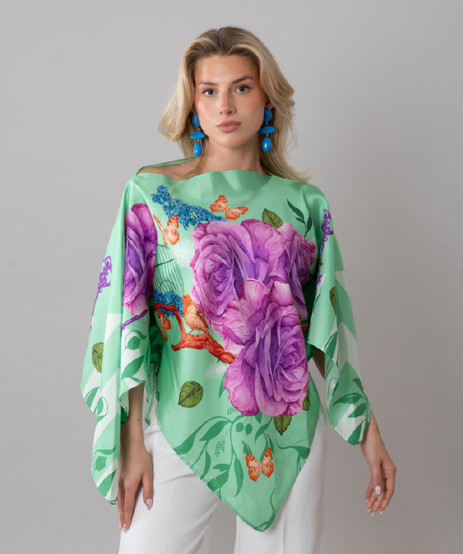 Fairytales on silk top in Pistachio Green