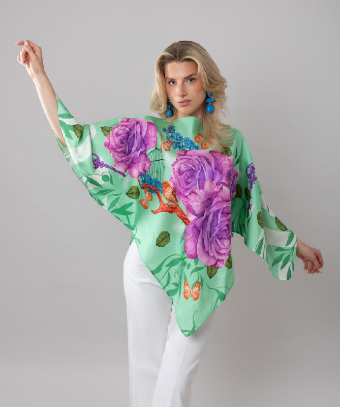 Fairytales on silk top in Pistachio Green