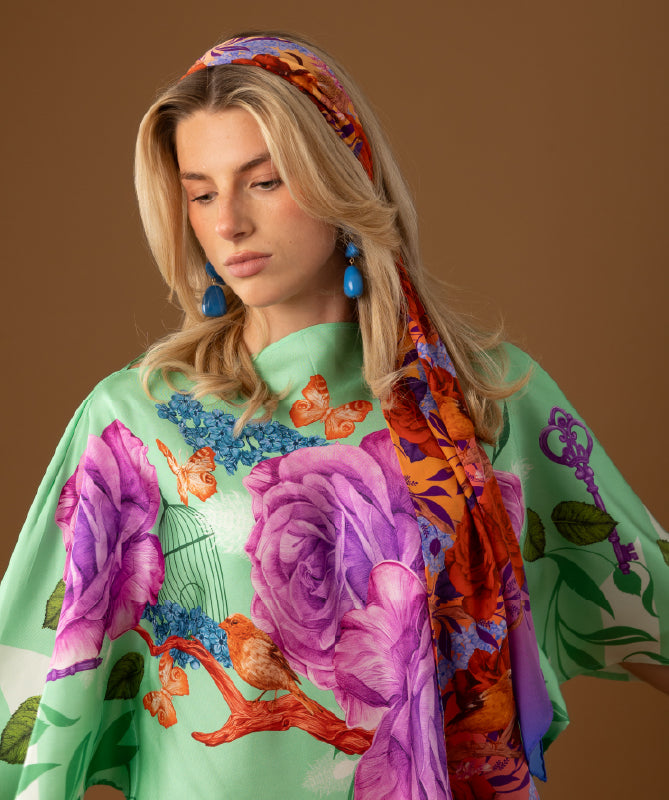 Fairytales on silk top in Pistachio Green