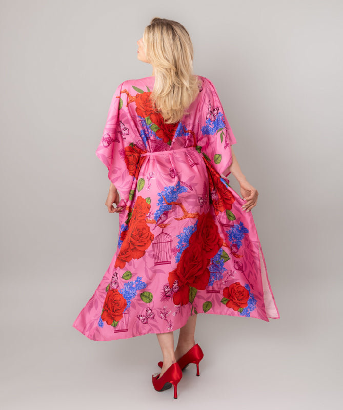 Fairytales on silk Kaftan in Macaron Pink