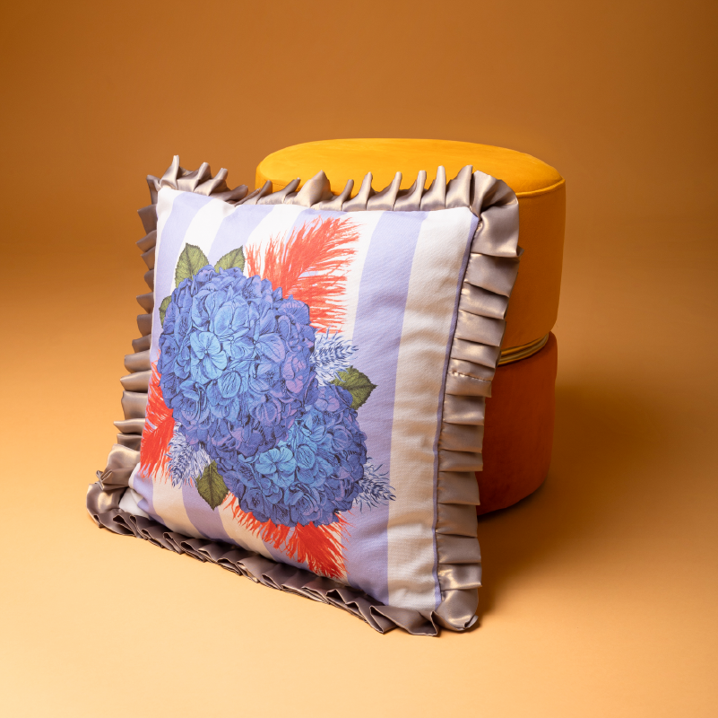 Wedding bouquet Cushion – Cosmic Lilac Stripes (Lands April)