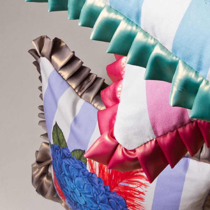 Wedding bouquet Cushion – Cosmic Lilac Stripes (Lands April)