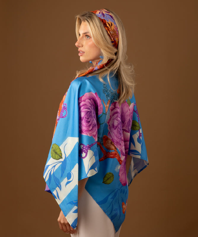 Fairytales on silk top in Azure Blue