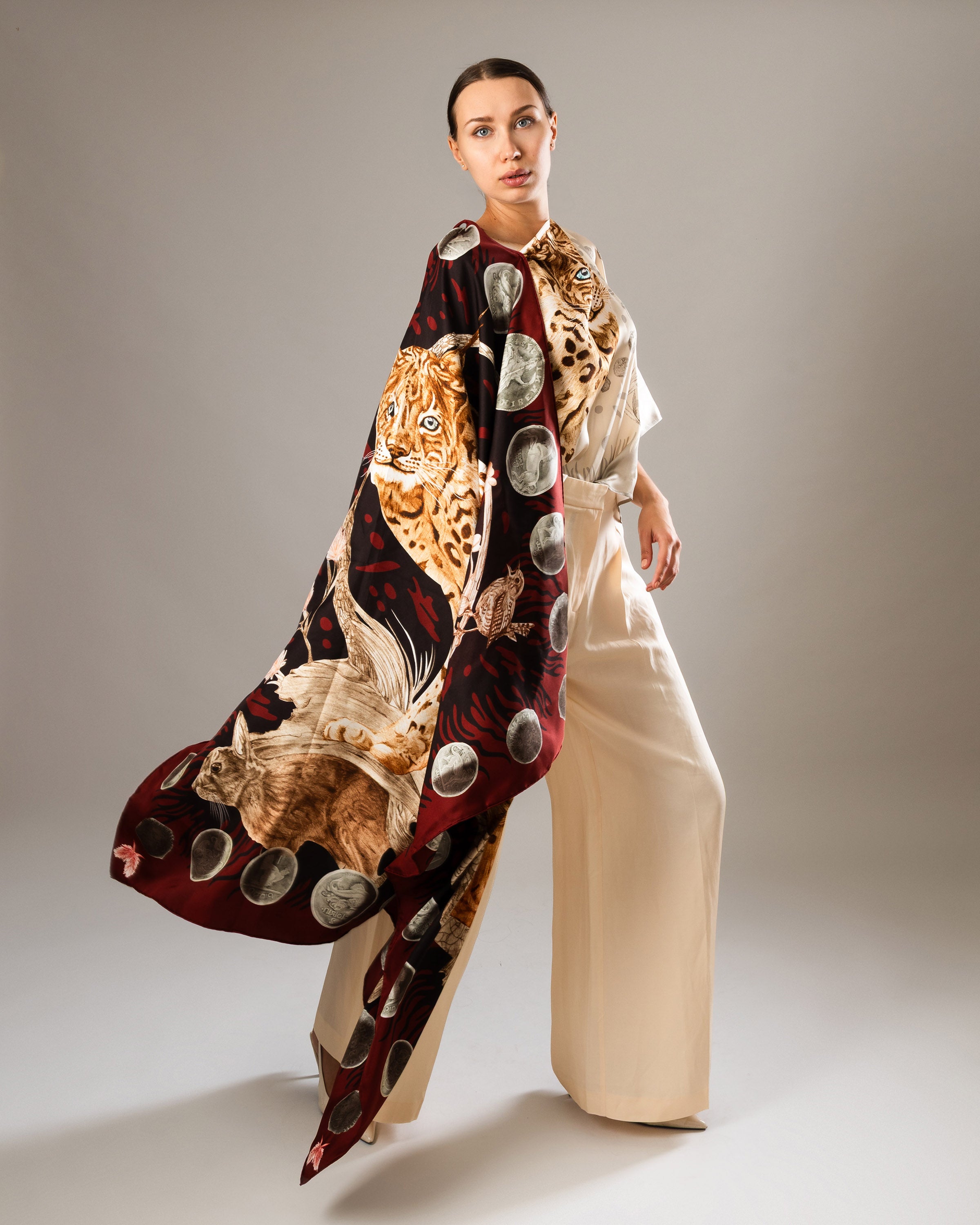 The Original Celtic Tiger — Nocturne Burgundy Silk Scarf