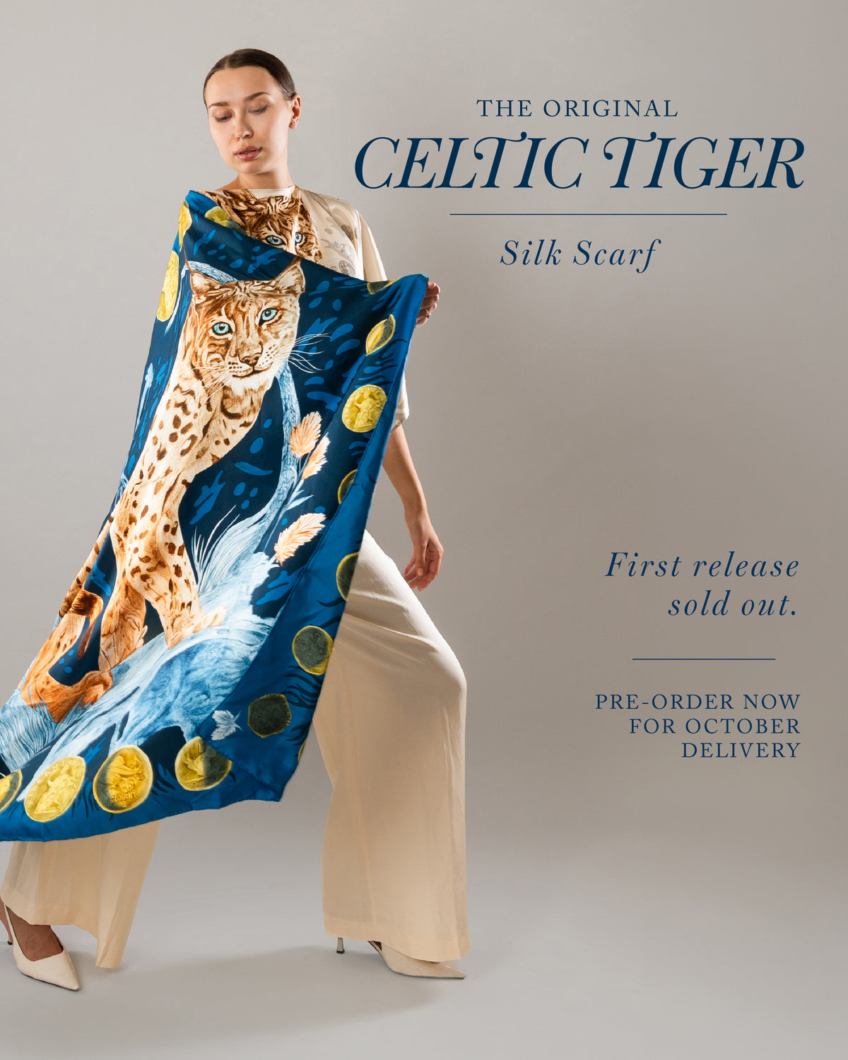 The Original Celtic Tiger — Transformative Teal Silk Scarf, Pre-order only